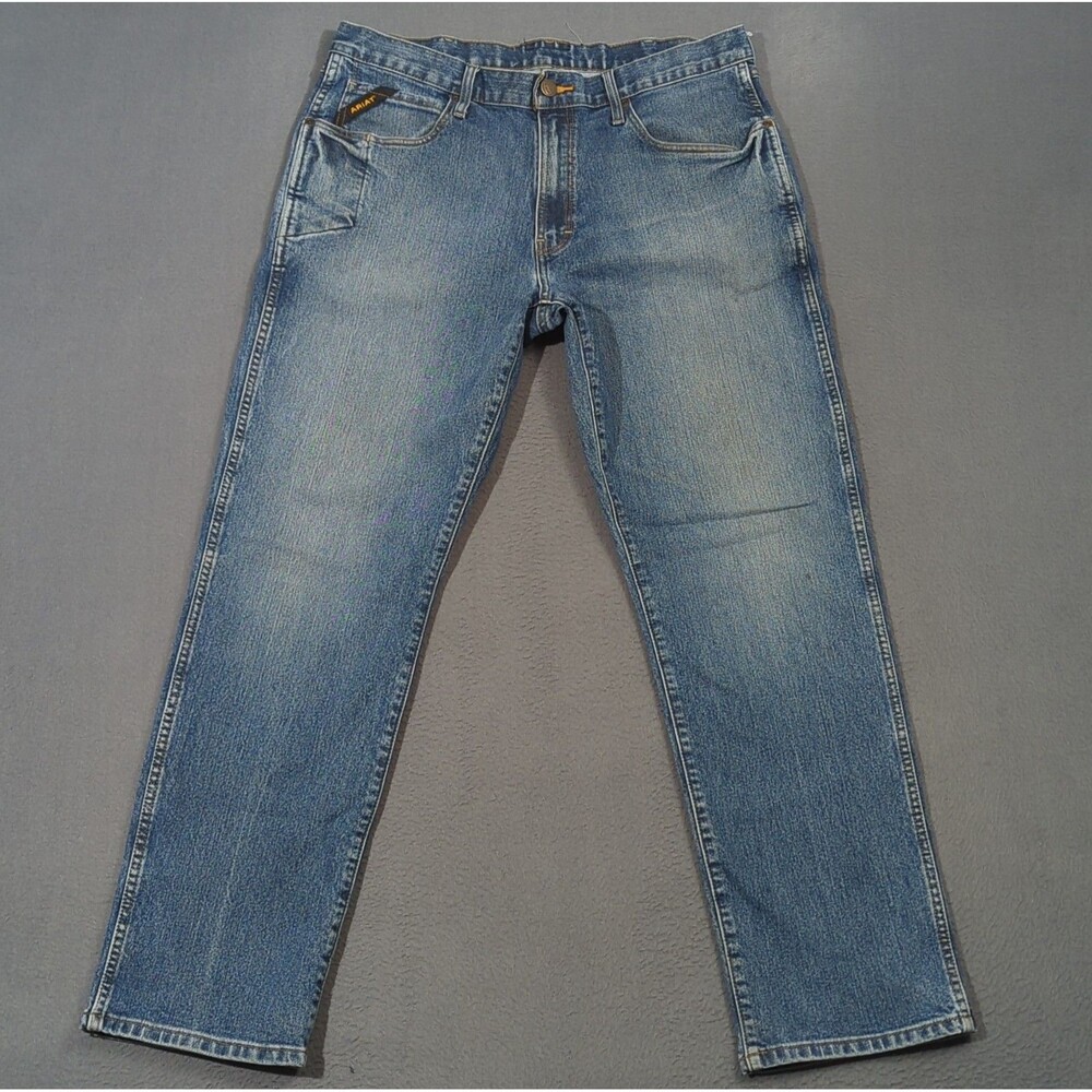 Ariat Rebar Jeans Men's Fits 36x30 Blue Straight Workwear Denim Western Cowboy